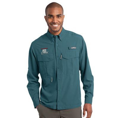 Custom Embroidered Eddie Bauer Fishing Shirts - Long Sleeve: Custom Embroidered Apparel for Boaters Large / Boulder / Yes (add Order #in Notes