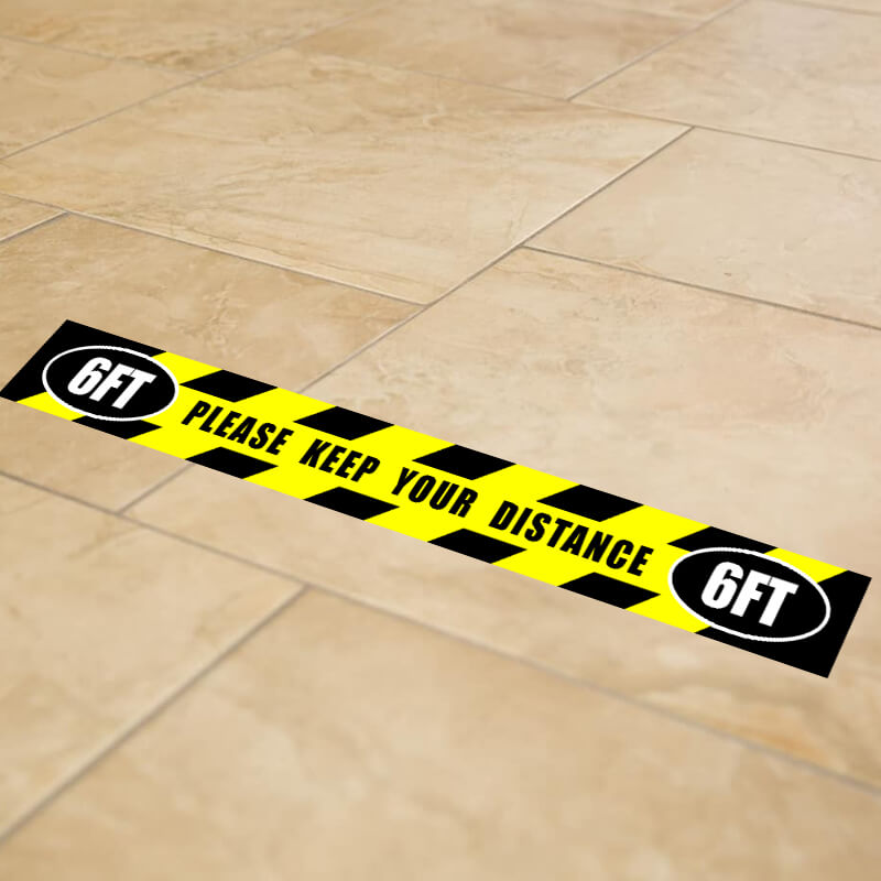 26" x 3" Yellow 6' Apart Social Distancing Strip Floor Graphic Decal Sticker - Vinyl - YEL PRE